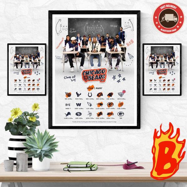 2024 Chicago Bears Schedule NFL Class Of 24 Wall Decor Poster Canvas
