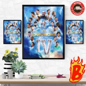 Congrats Manchester City Are Season 2023 2024 Premier League Champions Four In A Row Wall Decor Poster Canvas