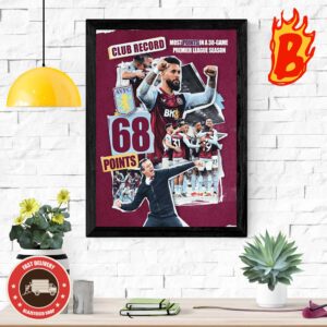 Congrats To Aston Villa Has Been Club Record 68 Points Most Point In A 38 Game Premier League Season 2023-2024 Wall Decor Poster Canvas