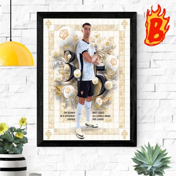 Congrats To Cristiano Ronaldo Top Scorer In 4 Different Leagues Most Goals In A Single Saudi Pro League Home Decor Poster Canvas