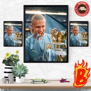 Congrats To Erling Haaland From Manchester City Has Been Taken Two Titles Two Golden Boots Premier League Title At Premier League 2024 Wall Decor Poster Canvas
