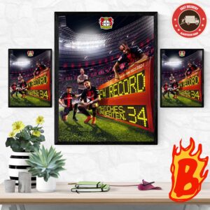 In round 34 Bayer 04 Leverkusen Went Down In History With Their Unbeaten Championship Record At The Bundesliga Championship Wall Decor Poster Canvas