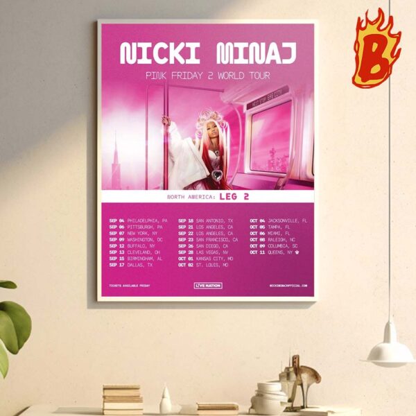 Nicki Minaj Pink Friday 2 World Tour Noth America Leg 2 Wall Decor Poster Canvas