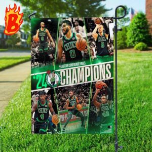 Official Boston Celtics Authentic 2024 NBA Eastern Conference Finals Champions Stylized Photo Two Sides Garden House Flag