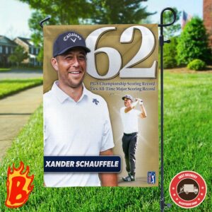 Xander Schauffele From New York Golf Achieved A Record-Breaking Victory At The PGA Championship With A Round Of 62 Strokes Two Sides Garden House Flag