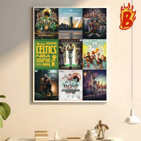 Boston Celtics 2024 NBA Champions Graphics Wall Decor Poster Canvas