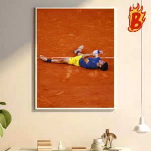 Carlos Alcaraz Roland Garros Champion 2024 Celebrating Moment Wall Decor Poster Canvas