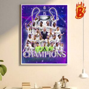 Congrats To Real Madrid 2024 UEFA Champions League Record 15 Times Champions Wall Decor Poster Canvas