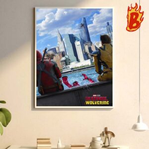 Deadpoool And Wolverine Looking At Spider Man Falling Into The Water Wall Decor Poster Canvas
