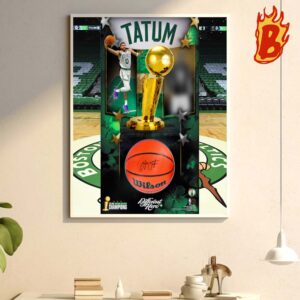 Jayson Tatum Boston Celtics Fanatics Authentic 2024 NBA Finals Champions Break Through Shadowbox Photograph With Autographed Basketball Wall Decor Poster Canvas