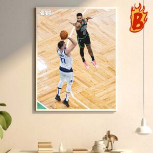 Jayson Tatum From Boston Celtics Head To Head Luka Doncic From Dallas Marvericks Moment 2024 NBA Playoffs Wall Decor Poster Canvas
