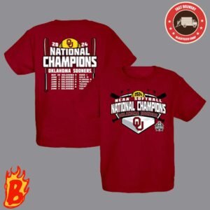 Oklahoma Sooners 2024 NCAA Softball Womens College World Series Champions Schedule Two Sides Unisex T-Shirt