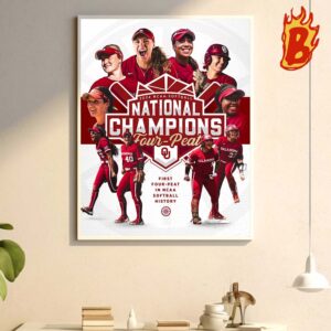 Oklahoma Sooners Champions Of 2024 NCAA Softball National Champions Four Peat Wall Decor Poster Canvas