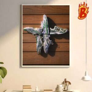 Silver And Green Mesh Runners Sneakers Wall Decor Poster Canvas